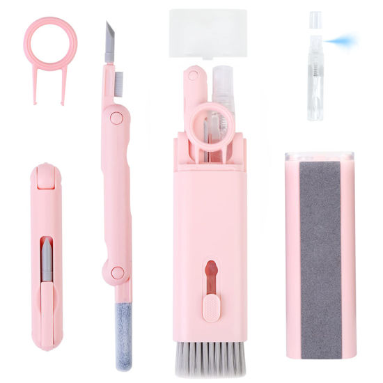 Picture of 7-in-1 Electronic Cleaner Kit - Portable Cleaning for Airpods Laptop, Keyboard, with Cleaning Pen Brush Spray for Phone iPad Computer Screen/Keyboard/Headphones/Bluetooth Earphones (Pink)