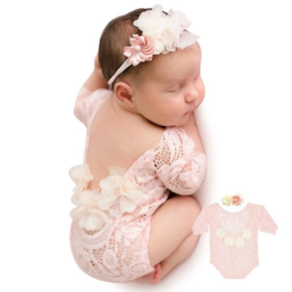 Picture of Newborn Photography Props Outfit Baby Girls Newborn Photography Props Lace Romper With Heandbands