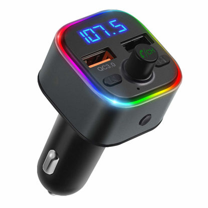 Picture of Criacr (Upgraded Version) V5.0 Bluetooth FM Transmitter for Car, 6 Color RGB LED Backlit Bluetooth Car Radio Adapter, Dual USB Ports QC3.0 Charging, Support USB Flash Drive, SD Card, Handsfree Car Kit