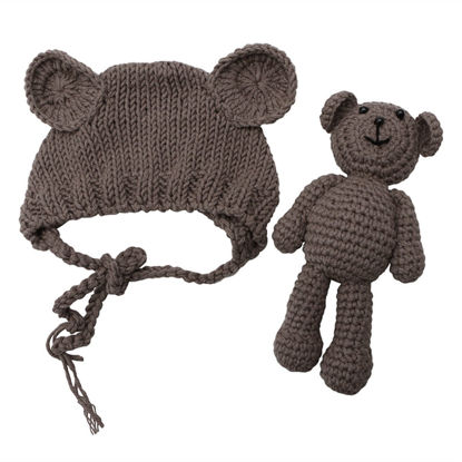 Picture of ECYC Newborn Baby Bear Hat Beanie with Bear Dolls Photography Accessories,Brown