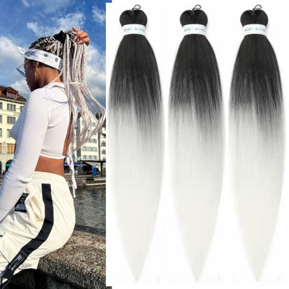 Picture of Ombre White Braiding Hair Pre stretched Kanekalon Human Braiding Hair Braids Hair