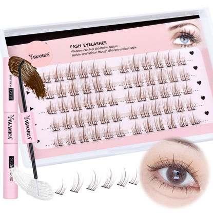 Picture of Lash Extension Kit Brown Lash Clusters 8-12mm Eyelash Extension Kit with Brown Lash Bond and Seal DIY Lash Extension Kit Natural Look at Home for Beginners by Yawamica