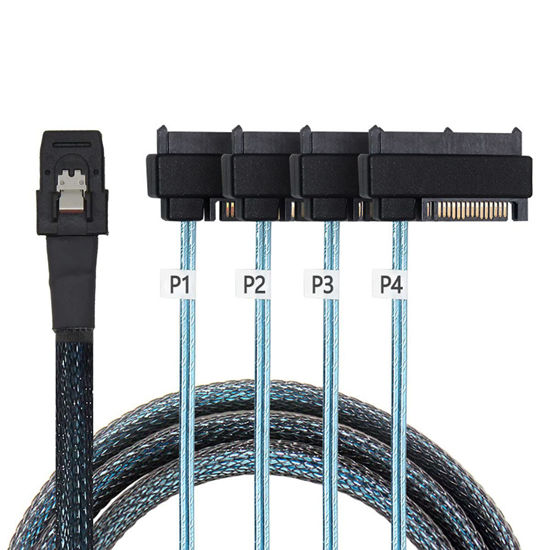 Picture of cablecc Internal 36 Pin Mini SAS SFF-8087 Host to 4 SFF-8482 Target SAS Hard Disk and SATA Power Cable 100cm