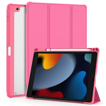 Picture of OKP for iPad 9th/ 8th/ 7th Generation Case (2021/2020/2019), iPad 10.2 inch Cases with Trifold Stand, Slim ipad 9/8/7 th gen Cover with Pencil Holder for Kids Women Men, Clear PC Back Shell, Pink