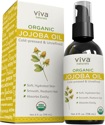 Picture of Jojoba Oil Organic Cold Pressed Unrefined - 100% Pure Jojoba Oil for Skin, Natural Face Moisturizer and Hair Moisturizer, USDA Certified Organic Face Oil for Skin Care DIY, 4 fl. oz