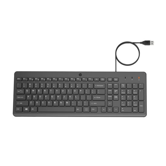 Picture of HP 150 Wired Keyboard - Full-Sized, Keyboard with Numeric Keypad - Silent-Touch Chiclet Keyboard - Ergonomic, Comfortable Design - USB Plug-and-Play Connectivity, LED Indicators (664R5AA, Black)