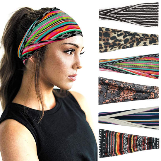 Picture of YONUF Boho Headbands For Women Fashion Wide Headband Yoga Workout Head Bands Hair Accessories Band 6 Pack