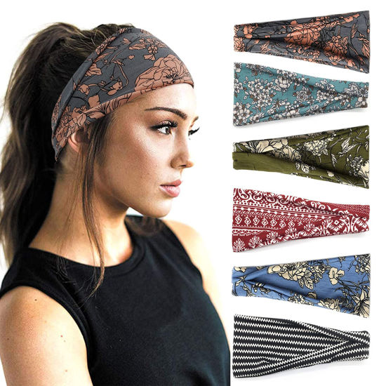 Picture of YONUF Boho Headbands For Women Fashion Wide Headband Yoga Workout Head Bands Hair Accessories Band 6 Pack