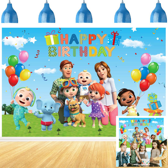 Picture of Cartoon Birthday Banner Backdrop Birthday Party Supplies Decorations Photograph Baby Shower 5 x 3 ft