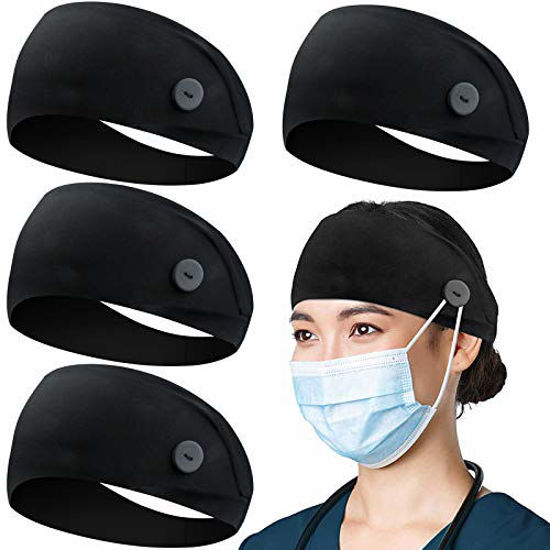 Picture of Headbands with Button for Mask, Wide Nurses Headbands Non Slip Elastic Ear Protection for Women Men Doctors Sweatband Headband (BUTTON- 4 PACK COLOR29)