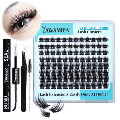 Picture of Lash Extension Kit D Curl Lash Clusters with Strong Hold Lash Bond and Seal and Lash Tweezers and Lash Brush DIY Eyelash Extension Kit at Home for Beginners by Yawamica