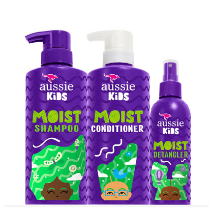 Picture of Aussie Kids Shampoo, Conditioner, and Detangler Bundle, Sulfate Free and Paraben Free, Shampoo and Conditioner 16 fl oz each, Spray 8 fl oz