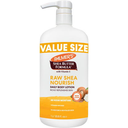 Picture of Palmer's Shea Formula Raw Shea Body Lotion for Dry Skin, Hand & Body Moisturizer, Value Size Pump Bottle, 33.8 Ounces (Pack of 1)