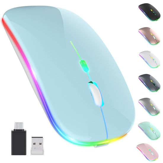 Picture of 【Upgrade】 LED Wireless Mouse, Slim Silent Mouse 2.4G Portable Mobile Optical Office Mouse with USB & Type-c Receiver, 3 Adjustable DPI Levels for Notebook, PC, Laptop, Computer, MacBook (Blue)