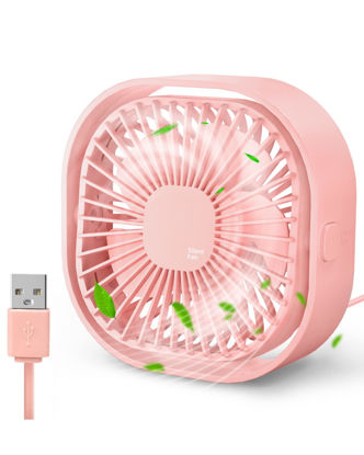 Picture of Small USB Desk Fan, 4 Inch Quiet Mini Table Fan, 3 Speeds Portable Desktop Fan, 360°Rotatable Little Personal Fan, Small Cooling Fan with USB Cable, Mini Fan for Home Office Bedroom Summer Gift