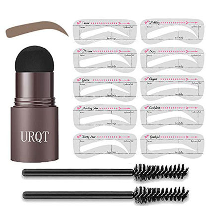 Picture of URQT One Step Eyebrow Stamp Shaping Kit - Professional Eyebrow Powder Stamp Makeup with 10 Reusable Eyebrow Stencils 2 Eyebrow Pen Brushes, Long Lasting Buildable Eyebrow Makeup (Dark Grey)