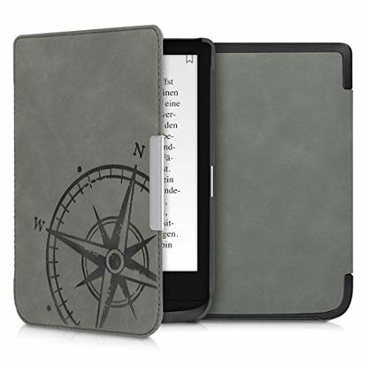 Picture of kwmobile Case Compatible with Pocketbook Touch Lux 4/Lux 5/Touch HD 3/Color (2020) - Case e-Reader Cover - Navigational Compass Grey