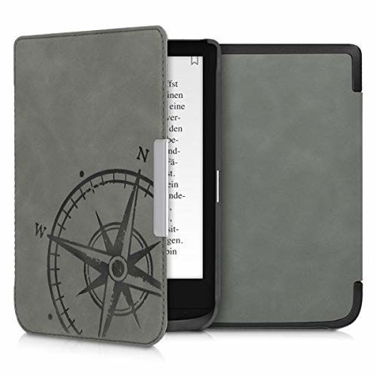 Picture of kwmobile Case Compatible with Pocketbook Touch Lux 4/Lux 5/Touch HD 3/Color (2020) - Case e-Reader Cover - Navigational Compass Grey