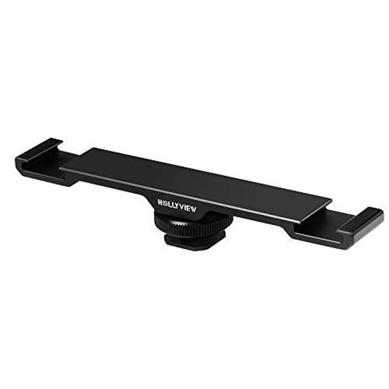 Picture of Hollyland Aluminum Alloy Universal Cold Shoe Extension Bracket Two Hot Shoe with 1/4" Thread Holes, Extension Bracket Mount for Directional Microphones and More Photography Accessories