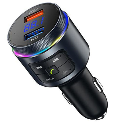 Picture of Bluetooth FM Transmitter for Car, Auto-Tune Bluetooth Car Adapter, Microphones & QC3.0 Wireless Car Radio