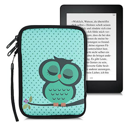 Picture of kwmobile Neoprene e-Reader Pouch Size eReader - Universal eBook Sleeve Case with Zipper, Wrist Strap - Turquoise/Brown/Mint