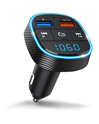 Picture of Bluetooth FM Transmitter for Car, V5.1 Bluetooth Car Adapter, Freapp Wireless Car Radio Adapter, QC3.0 Quick Charge & Dual USB Car Charger/Handsfree Call/TF Card & U Disk Music Player, Voice Assistant