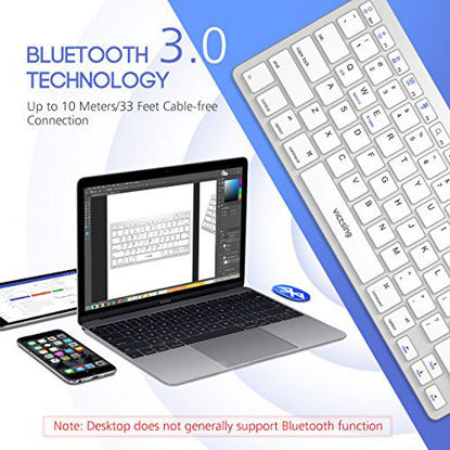 Picture of VicTsing Ultra-Slim Portable Bluetooth Keyboard, Wireless Keyboard for iOS (iPhone, iPad), Android, Windows, Mac Computer, Laptop, Tablet, Smartphone and other Bluetooth Enabled Devices, Silver