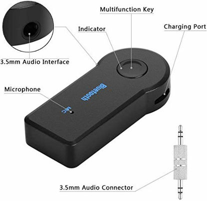 Picture of Bluetooth Receiver, 5.0 Wireless Audio Receiver, 3.5 mm Jack, AUX car Audio Component/Wired Headset/Home Stereo System Compatible, and a Hands-Free Call Compatible Microphone is Installed