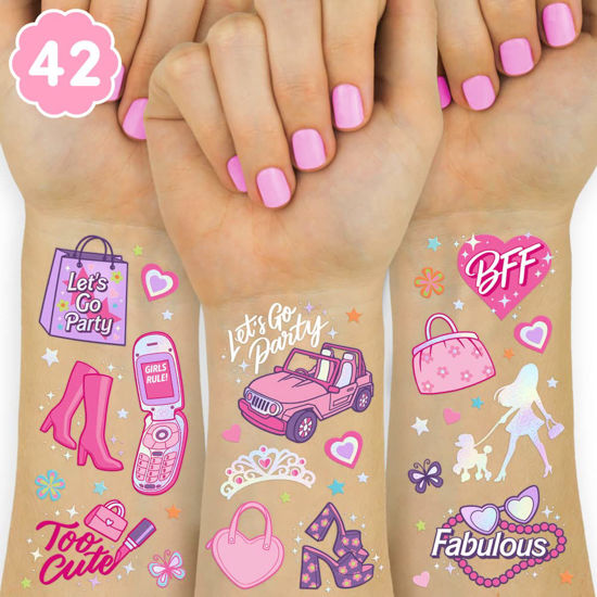 Picture of xo, Fetti Pink Temporary Tattoos for Girls - 42 styles | Pink Birthday Party Supplies, Party Favors, Cute Decorations, Easter Basket