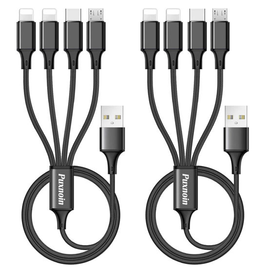 Picture of Multi Charging Cable, Multi Charger Cable 2Pack 4FT Nylon Braided Universal 4 in 1 Multiple USB Cable Fast Charging Cord Adapter with Type-C, Micro USB Port Connectors for Cell Phones Tablets and More