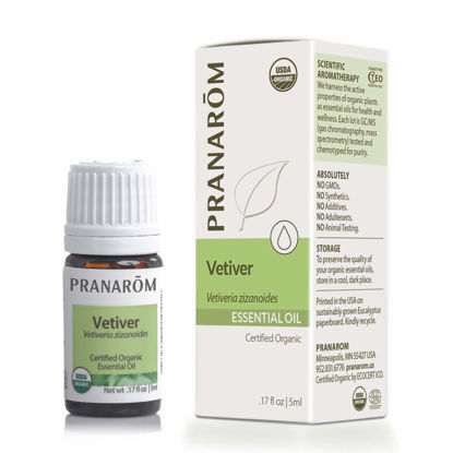 Picture of Pranarom - Vetiver Essential Oil (5ml) - 100% Pure Natural Therapeutic Grade Essential Oil for Diffusing, Skincare, and Wellness | USDA and ECOCERT Certified Organic