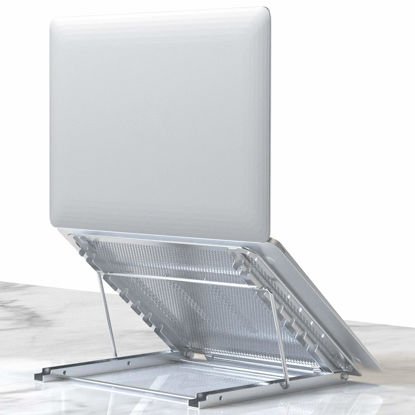 Picture of Klsniur Laptop Stand, Tablet Laptop Holder Stand Foldable Ventilated Adjustable Laptop Computer Holder Desk Stand Universal Lightweight Ergonomic Tray Cooling (Silver)