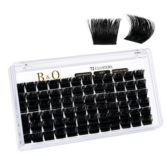 Picture of Lash Clusters D Curl 10mm DIY Eyelash Extensions 72 Clusters Lashes B&Q Eyelash Clusters Wispy Volume Cluster Eyelash Extensions Individual Lashes Cluster DIY at Home (B18,D-10mm)