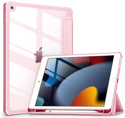 Picture of DTTOCASE Case for iPad 9th / 8th / 7th Generation 10.2 inch (2021/2020/2019 Released), Clear Back, TPU Shockproof Frame Cover[Built-in Pencil Holder,Support Auto Sleep/Wake] for ipad 10.2 - Pink