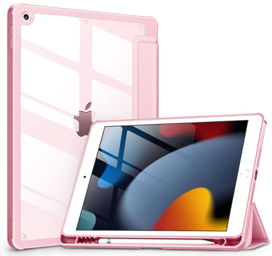 With Built-in Pen Holder Back Transparent Shockproof Auto Wake Ipad Cover  (pink 11 Inch)