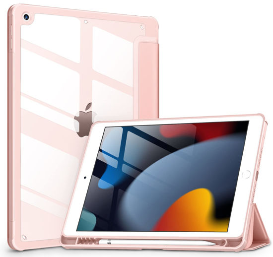 Picture of DTTOCASE Case for iPad 9th / 8th / 7th Generation 10.2 inch (2021/2020/2019 Released), Clear Back, TPU Shockproof Frame Cover[Built-in Pencil Holder,Support Auto Sleep/Wake] for ipad 10.2 - Rose Gold