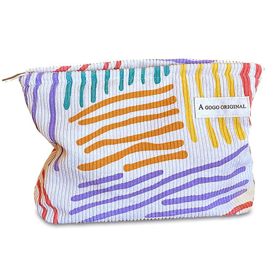 Picture of STARDW Cute Cosmetic Bags Makeup Bags for Women,Travel Toiletry Bag Corduroy Cosmetic Bag,Large Aesthetic Makeup Organizer Bag(Colorful Stripes)