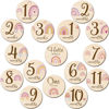 Picture of 16 Pieces Wooden Baby Monthly Milestone Cards Boho Baby Monthly Milestone Marker Discs Double Sided Rainbow Wooden Circles Baby Months Signs for Baby Shower Newborn Photo Props