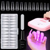 Picture of TOMICCA Nail Tips and Glue Gel Kit - Portable UV LED Nail Lamp and 15ML 4 in 1 Nail Glue Gel, 240Pcs Coffin Full Matte Soft Gel Nail Tips, Easy DIY Nail Extension Kit, Great for Travel