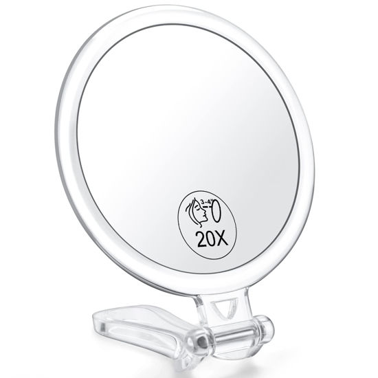 Picture of AMISCE Travel Handheld Makeup Mirror 2-Sided with 1X 20X Magnification & Adjustable Handle/Stand, Portable, Small, Girl Women Mother's Gift