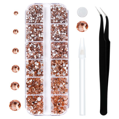 Picture of 3792 Pcs Champagne Flatback Rhinestones Set for Nail, Art, Crafts, Makeup, Tumblers Glitter Round with Tweezers and Picking Pen(SS6~SS20)