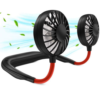 Picture of RJVW Portable Neck Fan, Hand Free Personal Hanging Neck Sports Fan USB Rechargeable (3 Speed Adjustable) Wearable Cooling Head Fan,360 Degree Free Rotation for Traveling, Sports, Office, Reading