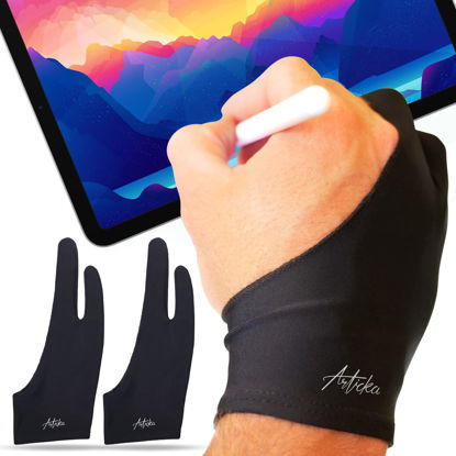 Picture of Articka Artist Glove for Drawing Tablet, iPad (Smudge Guard, Two-Finger, Reduces Friction, Elastic Lycra, Good for Right and Left Hand) (Large, Black 2-Pack)