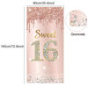 Picture of Sweet 16 Birthday Door Banner Backdrop Decorations for Girls, Pink Rose Gold Happy 16th Birthday Party Door Cover Sign Supplies, Sixteen Year Old Birthday Poster Photo Booth Props Decor