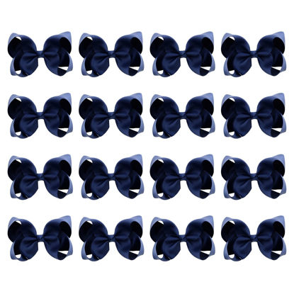 Picture of DEEKA 16 PCS 4" Hand-made Hair Bow Grosgrain Ribbon Solid Color Hair Bow Alligator Clips Hair Accessories for Little Teen Toddler Girls -Navy Blue