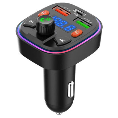 Picture of Bluetooth FM Transmitter for Car Bluetooth 5.0 Car MP3 Player Radio Adapter with 3 Fast Charging Ports (USB PD) MP3 Player Transmitter with Colorful Lights Support Hands-Free Calling U Disk