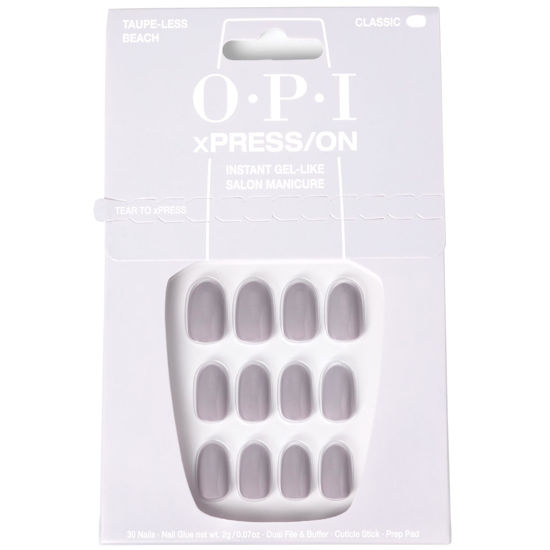 Picture of OPI xPRESS/ON Press On Nails, Up to 14 Days of Wear, Gel-Like Salon Manicure, Vegan, Sustainable Packaging, With Nail Glue, Short Neutral Nails, Taupe-less Beach