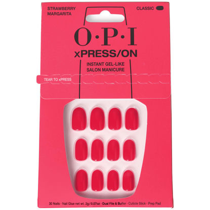 Picture of OPI xPRESS/ON Press On Nails, Up to 14 Days of Wear, Gel-Like Salon Manicure, Vegan, Sustainable Packaging, With Nail Glue, Short Pink Nails,Strawberry Margarita