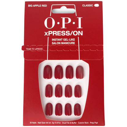 Picture of OPI xPRESS/ON Press On Nails, Up to 14 Days of Wear, Gel-Like Salon Manicure, Vegan, Sustainable Packaging, With Nail Glue, Short Red Nails, Big Apple Red