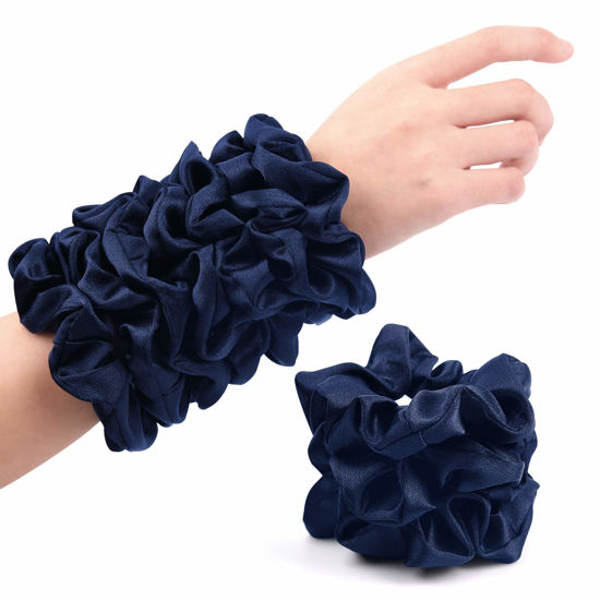 Picture of CEELGON Silk Scrunchies for Women Satin Scrunchies Silk Hair Ties Elastic Thick Hair Scrunchie 10 Pack (Navy or Black Random)